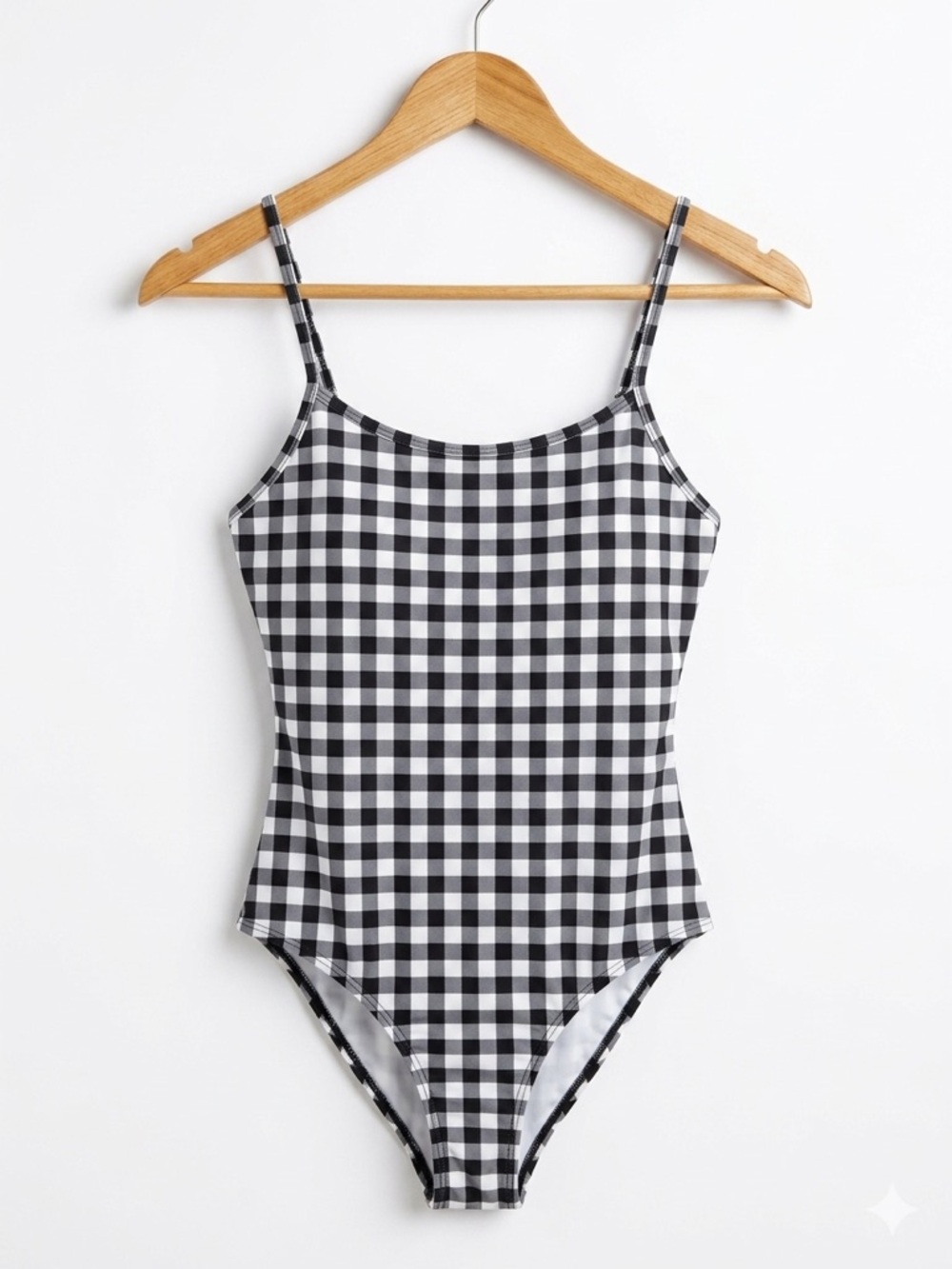 Shein NWOT Black & White Gingham One-Piece Body Suit Strappy Snaps